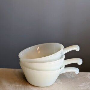 Set of 3 VTG Anchor Hocking Fire King Milk Glass Soup Chili Bowls Handle